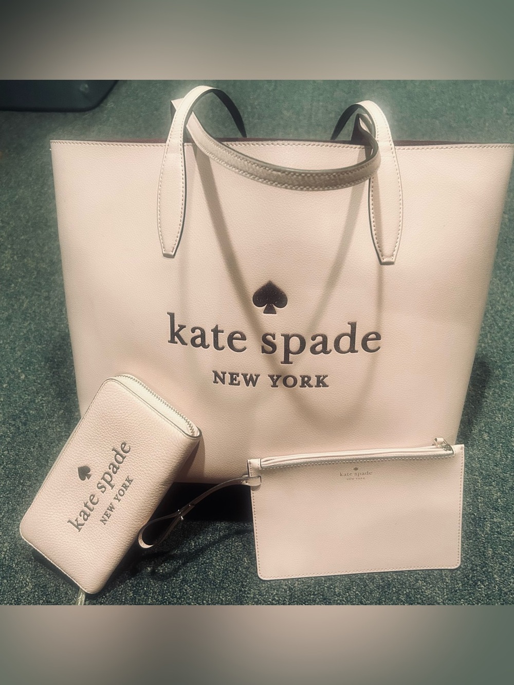 Kate Spade Pale Pink Leather Tote with Matching Wallet and Wristlet Pouch